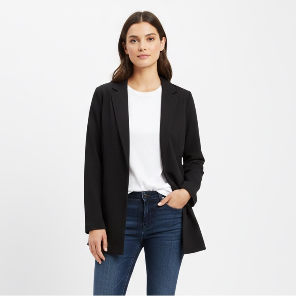 Eileen Fisher‎ Classic Black Wool Blazer Capsule Closet Minimalist No Button